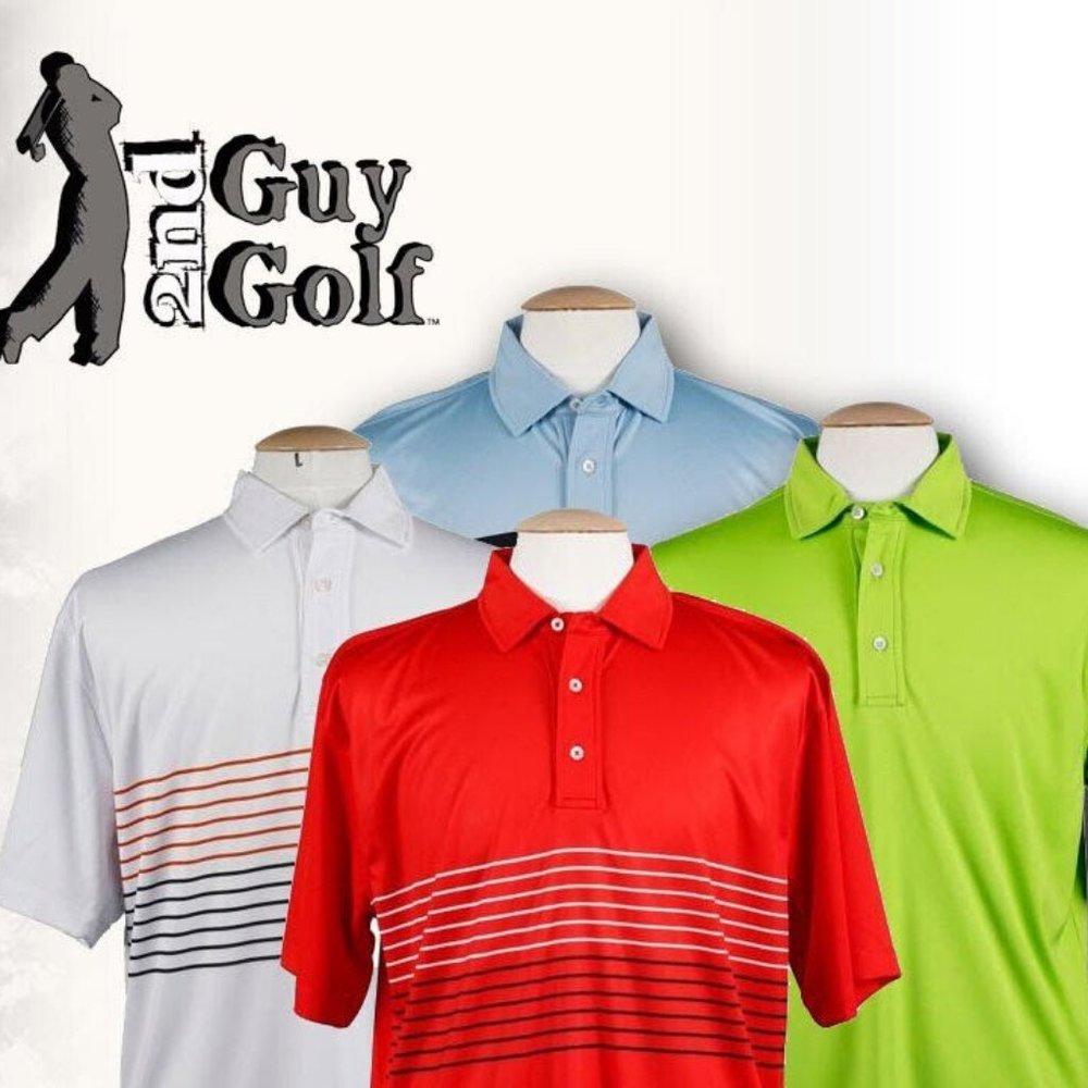 2ND Guy Golf Men’s Polo Shirt 3 Button Striped Polyester Spandex NWT